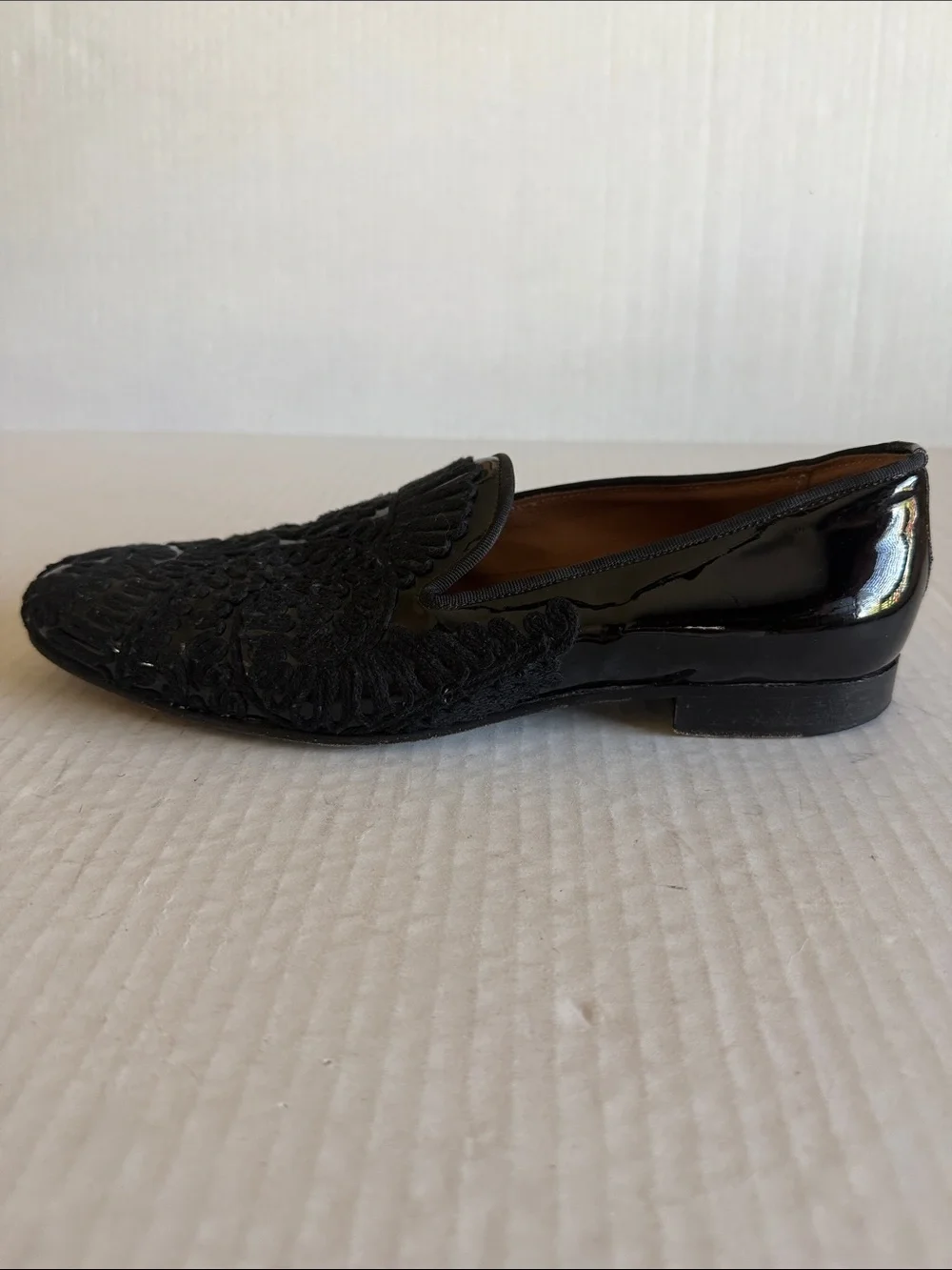 Andrea Nobile Black Patent Leather With Raised  Embroidered Braiding Loafers